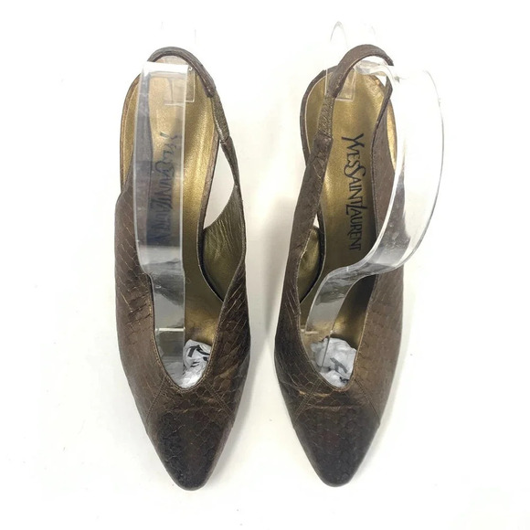 Yves Saint Laurent YSL Crocodile Slingback Heel Bronze Gold Size US 8.5 - Picture 3 of 12